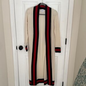 MADELINE THOMPSON Pure cashmere Cream Cardigan with Black and Red Stripes